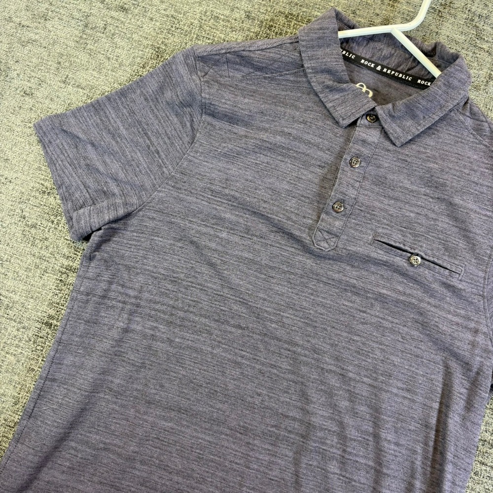 Rock & Republic Polo Shirt Mens Medium Purple Space Dye Short Sleeve Pocket
